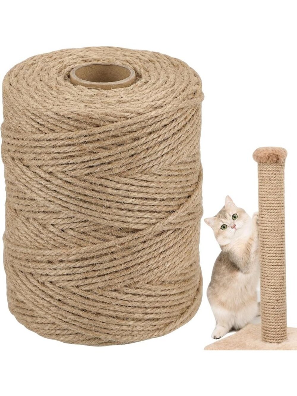 Heavy-Duty Natural Sisal Rope 1/4" x 164ft for Cat Scratchers, Crafts & Décor